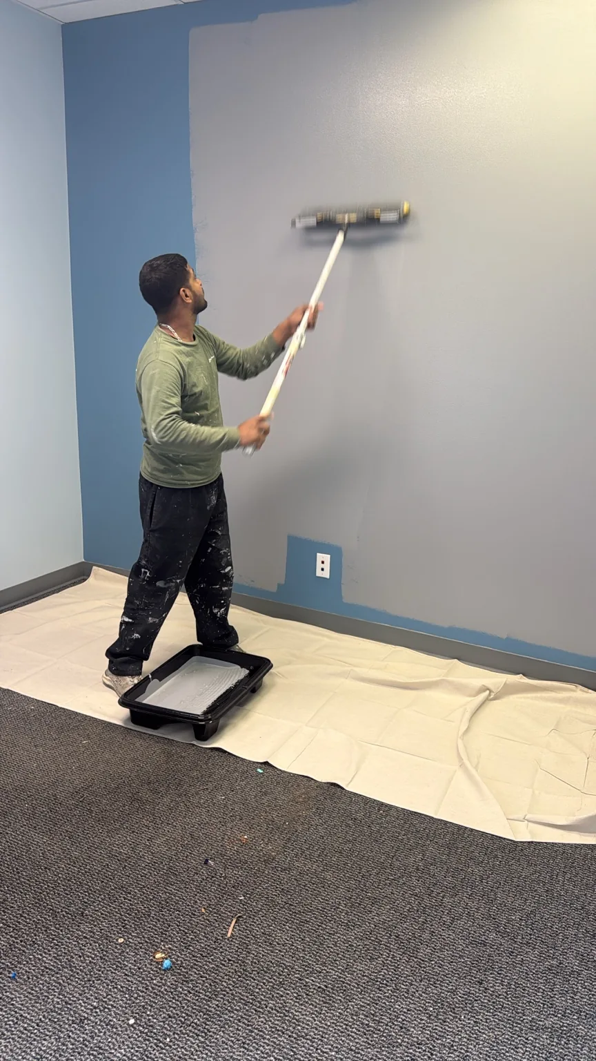 Interior wall painting in progress